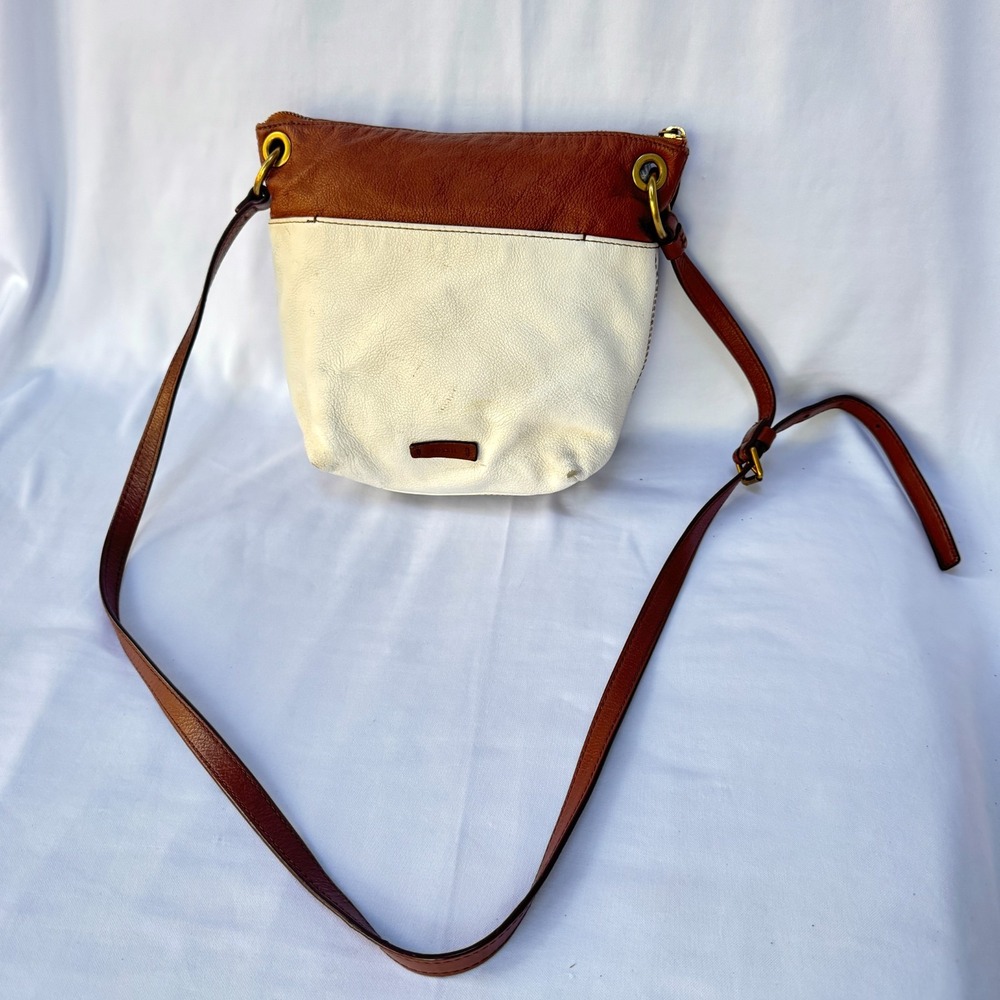Fossil Keely Adjustable Crossbody Bag Women Two-Tone White Brown Pebbled Leather